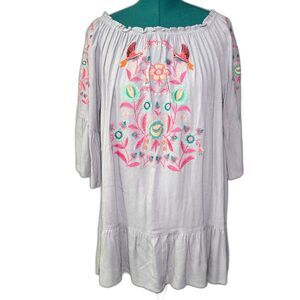 NWT Umgee Light Gray Embroidered Boho Cottagecore Festival Dress Size L
